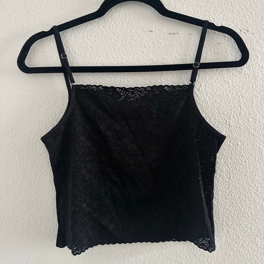 Y2K Eva Cervantes Floral Lace Cropped Cami Top Black Size Large NWT